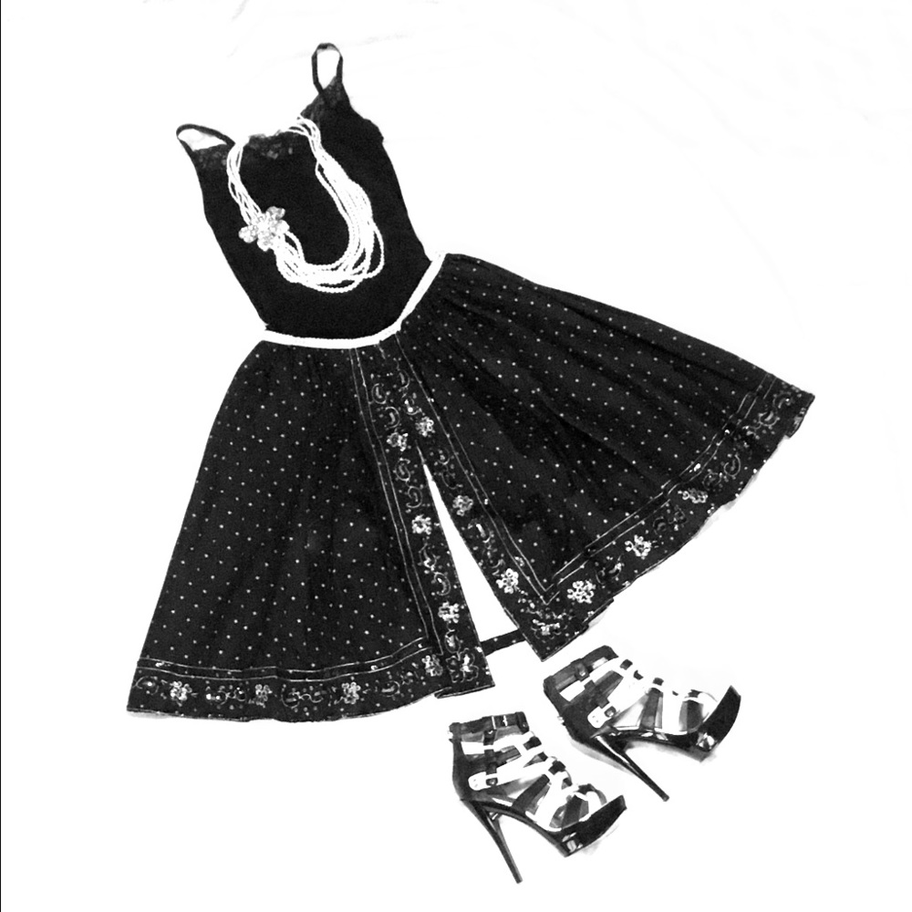Retro A-Line Black & White Sequined Skirt
